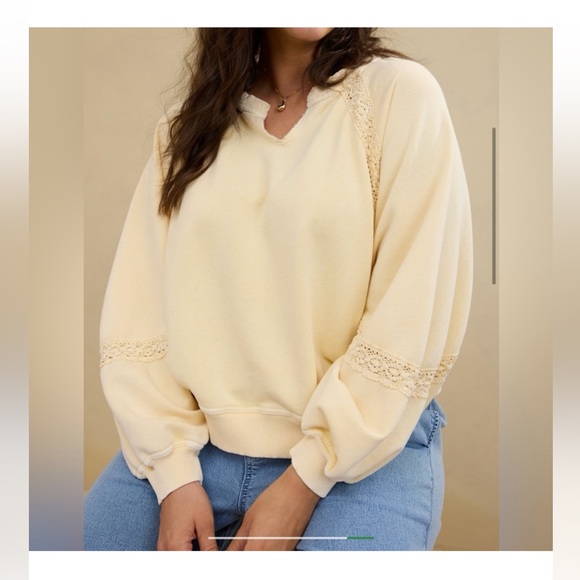 Aerie Size Large Pale Yellow Hey Crochet Sweatshirt Oversized Boxy Boho Pullover - Picture 12 of 15